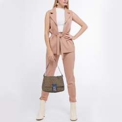 Fendi Brown/Blue Zucchino Canvas and Leather Mama Forever Shoulder Bag