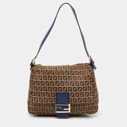 Fendi Brown/Blue Zucchino Canvas and Leather Mama Forever Shoulder Bag