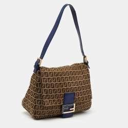 Fendi Brown/Blue Zucchino Canvas and Leather Mama Forever Shoulder Bag