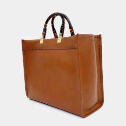 Fendi Brown Leather Sunshine Tote and Shoulder Bag
