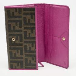 Fendi Tobacco/Pink Zucca Coated Canvas and Leather Flap Continental Wallet