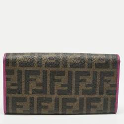 Fendi Tobacco/Pink Zucca Coated Canvas and Leather Flap Continental Wallet