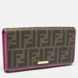Fendi Tobacco/Pink Zucca Coated Canvas and Leather Flap Continental Wallet