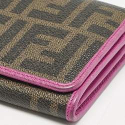 Fendi Tobacco/Pink Zucca Coated Canvas and Leather Flap Continental Wallet