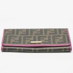 Fendi Tobacco/Pink Zucca Coated Canvas and Leather Flap Continental Wallet
