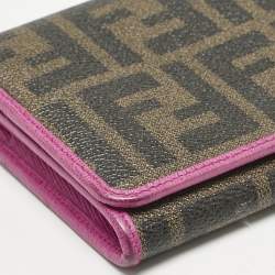 Fendi Tobacco/Pink Zucca Coated Canvas and Leather Flap Continental Wallet