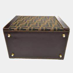 Fendi Brown Zucca Canvas Leather Vanity Bag