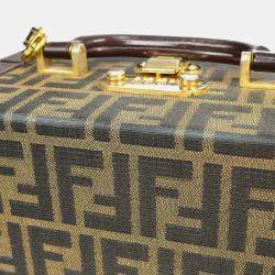 Fendi Brown Zucca Canvas Leather Vanity Bag