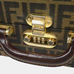 Fendi Brown Zucca Canvas Leather Vanity Bag