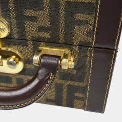 Fendi Brown Zucca Canvas Leather Vanity Bag
