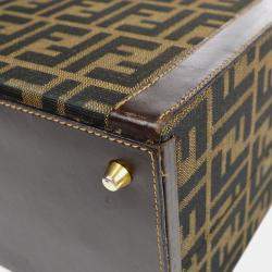 Fendi Brown Zucca Canvas Leather Vanity Bag