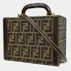 Fendi Brown Zucca Canvas Leather Vanity Bag