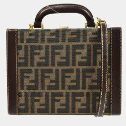 Fendi Brown Zucca Canvas Leather Vanity Bag