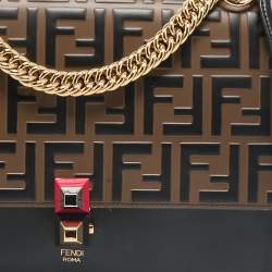 Fendi Black/Brown FF Leather Medium Kan I Shoulder Bag