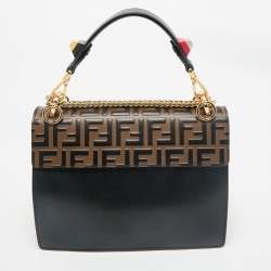 Fendi Black/Brown FF Leather Medium Kan I Shoulder Bag