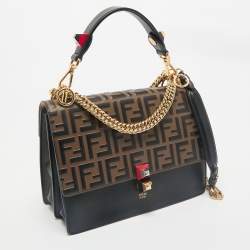 Fendi Black/Brown FF Leather Medium Kan I Shoulder Bag
