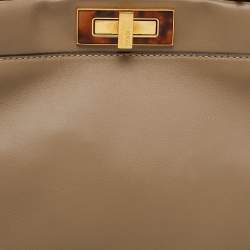 Fendi Dark Beige Leather Medium Peekaboo Top Handle Bag