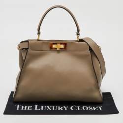 Fendi Dark Beige Leather Medium Peekaboo Top Handle Bag