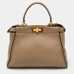 Fendi Dark Beige Leather Medium Peekaboo Top Handle Bag