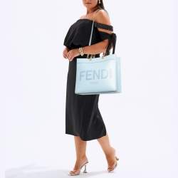 Fendi Light Blue Leather Medium Sunshine Shopper Tote