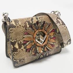 Fendi Beige Python Kan I F Logo Shoulder Bag