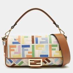 Fendi Multicolor FF Embroidery Canvas Medium Baguette Bag