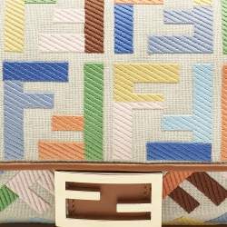 Fendi Multicolor FF Embroidery Canvas Medium Baguette Bag