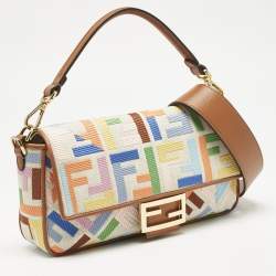 Fendi Multicolor FF Embroidery Canvas Medium Baguette Bag