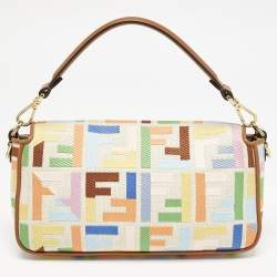 Fendi Multicolor FF Embroidery Canvas Medium Baguette Bag