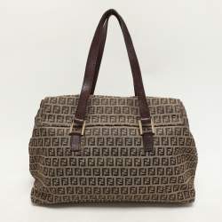 Fendi Beige/Brown Zucchino Canvas and Leather Accordion Tote