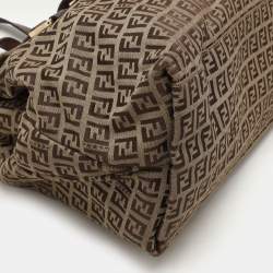 Fendi Beige/Brown Zucchino Canvas and Leather Accordion Tote