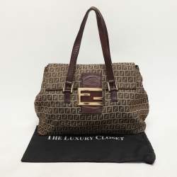 Fendi Beige/Brown Zucchino Canvas and Leather Accordion Tote