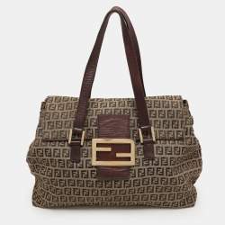 Fendi Beige/Brown Zucchino Canvas and Leather Accordion Tote