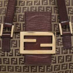 Fendi Beige/Brown Zucchino Canvas and Leather Accordion Tote