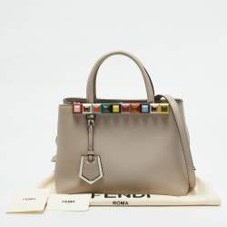 Fendi Light Beige Leather Stud Applique Petite 2Jours Elite Tote