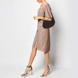 Fendi Brown/Black Zucchino Canvas and Leather Oyster Hobo