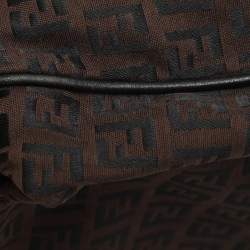 Fendi Brown/Black Zucchino Canvas and Leather Oyster Hobo