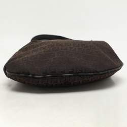 Fendi Brown/Black Zucchino Canvas and Leather Oyster Hobo