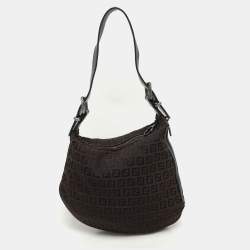 Fendi Brown/Black Zucchino Canvas and Leather Oyster Hobo