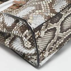 Fendi Brown/Silver Selleria Python Mini Peekaboo Top Handle Bag