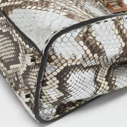 Fendi Brown/Silver Selleria Python Mini Peekaboo Top Handle Bag