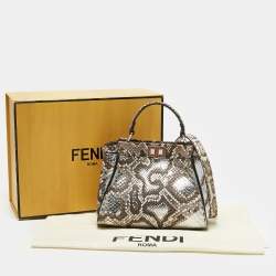 Fendi Brown/Silver Selleria Python Mini Peekaboo Top Handle Bag