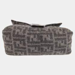Fendi Gray Wool Zucca Baguette Handbag