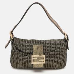 Fendi Gold/Black Printed Fabric and Leather Mama Baguette Bag