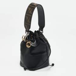 Fendi Black Leather Mini Mon Tresor Drawstring Bucket Bag