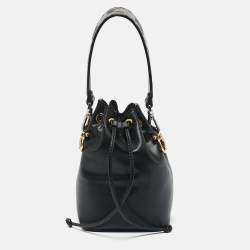 Fendi Black Leather Mini Mon Tresor Drawstring Bucket Bag