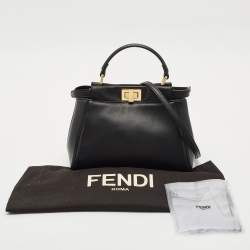 Fendi Black Leather Mini Peekaboo Top Handle Bag