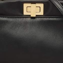 Fendi Black Leather Mini Peekaboo Top Handle Bag