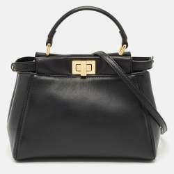 Fendi Black Leather Mini Peekaboo Top Handle Bag