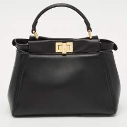 Fendi Black Leather Mini Peekaboo Top Handle Bag